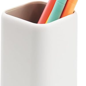 White plastic desktop stationery mug