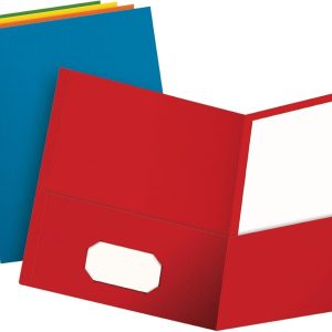 2 Pocket Folders, Textured Paper, Assorted Colors (Light Blue, Red, Yellow, Orange, Green), Letter Size, 25 Per Box