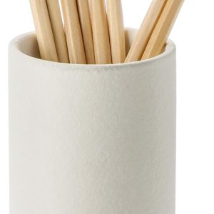 Ceramic Desktop Stationery Mug with Wooden Base