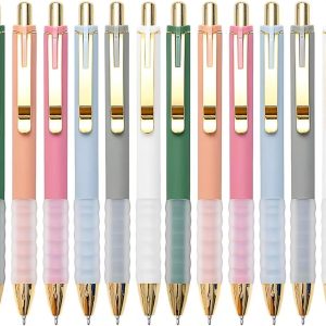 Ballpoint Pens Black Medium Point 1mm with Super Soft Grip Ball Point Pen for Men Women Retractable(gold-6x2 pcs)