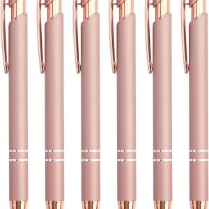 6 Pack Ballpoint Pen 2-in-1 Stylus Retractable Ballpoint Pen with Stylus tip, Metal Stylus Pen for Touch Screens, 1.0 mm Black Ink