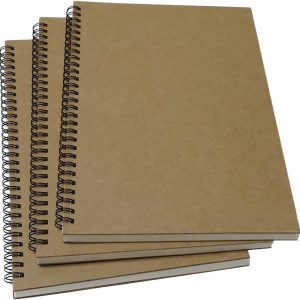 B5 Spiral Notebook Lined, Spiral Ruled Journal with Hard Kraft Cover, 70 Sheets (140 Pages), 10.3" x 7.2", 3-Pack, Brown