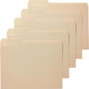File Folders with Tabs for Filing, 1/3-Cut Tab, Assorted Positions, 8.5x11 inches, Letter Size, Manila, Pack of 100