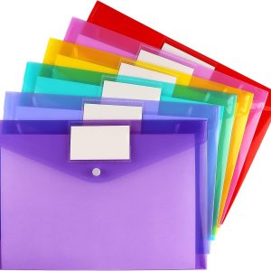 6 Pack Clear Document Folders Plastic Envelopes Poly Envelopes File Envelopes with Label Pocket and Snap Button for Home Work Office Organization, Letter Size/A4 Size, 6 Colors