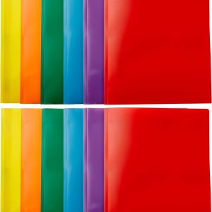 Heavy Duty Colorful Plastic Folders with 2 Pockets for Letter Size Paper, Pack of 12, Assorted Colors