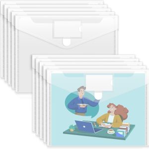 10 Pack Plastic Envelopes File Folders, Clear Folder for Document US Letter A4 Size Poly Envelopes with Label Pockets for School Home Work Office Organizer, Clear