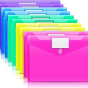 10 Pack Plastic Envelopes Poly Envelopes, Clear Document Folders File Folders US Letter A4 Size File Folder with Label Pocket, Teacher School Office Supplies Organization Storage, Assorted Color