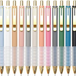 Ballpoint Pens Black Medium Point 1mm Pen with Super Soft Grip Ball Point Pen for Men Women Retractable Pens (gold-12 pcs)